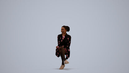 3D human model woman casual sitting, photogrammetry scanned person for archviz, standing pose render