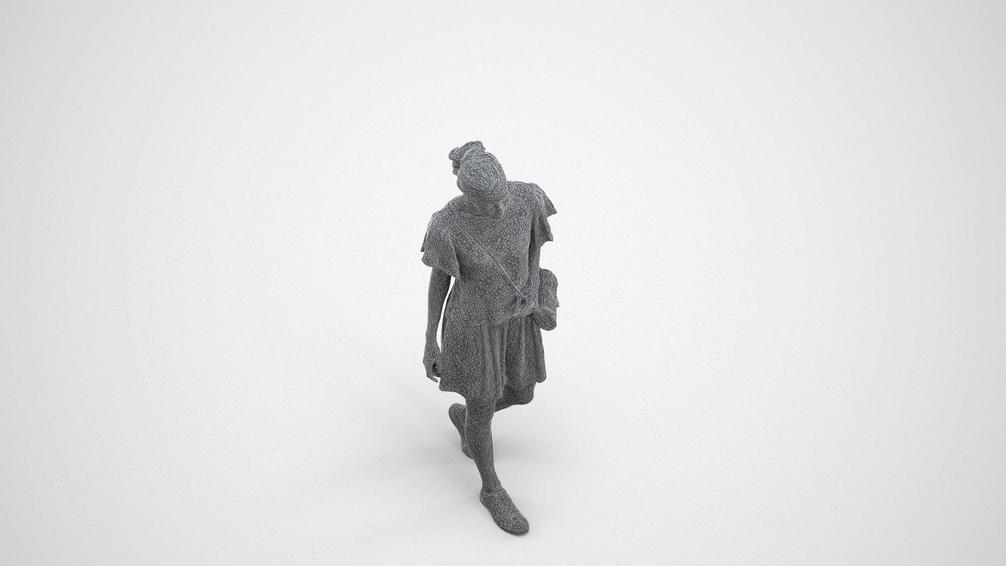 realistic 3D woman casual walking, scanned archviz people for Blender and 3ds Max, wireframe three-quarter view