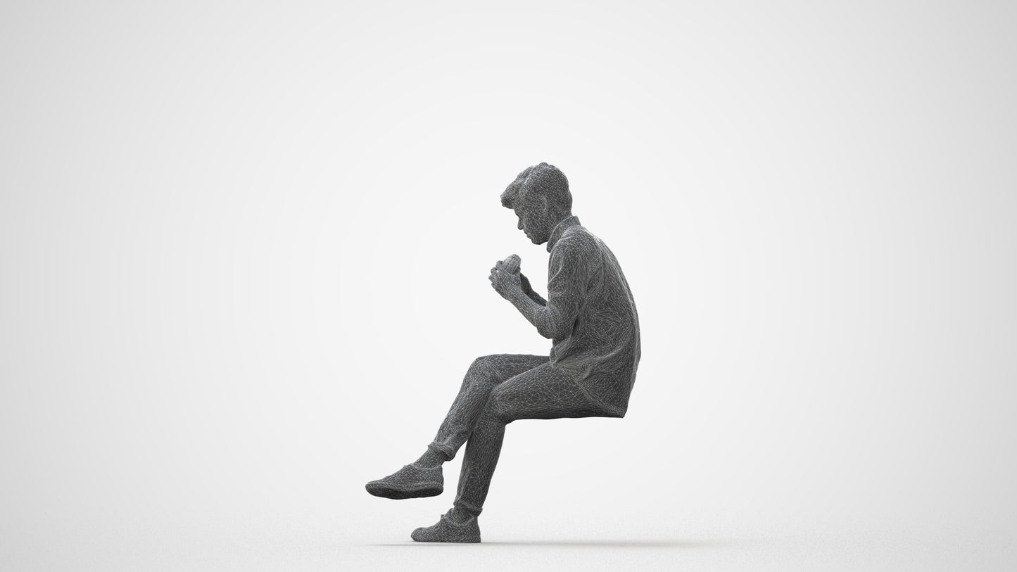 realistic 3D human man casual sitting, archviz people FBX OBJ for Blender, square thumbnail