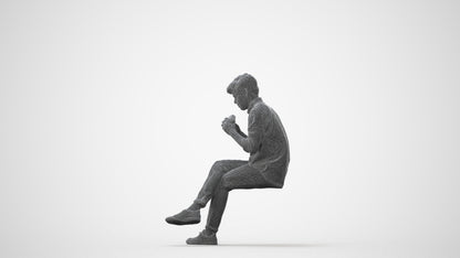 realistic 3D human man casual sitting, archviz people FBX OBJ for Blender, square thumbnail