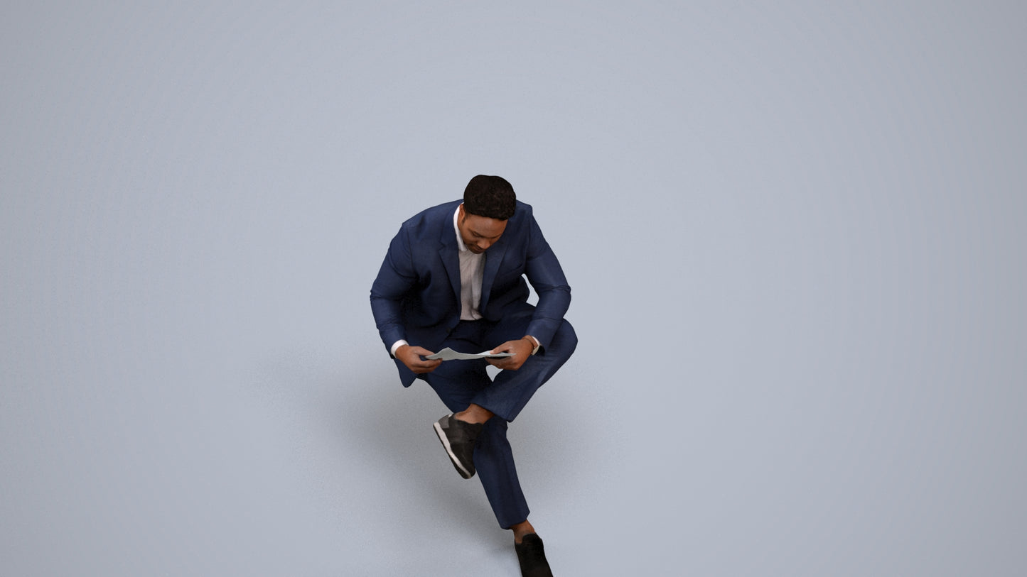 scanned 3D man business, photogrammetry people for Enscape and V-Ray, back view render