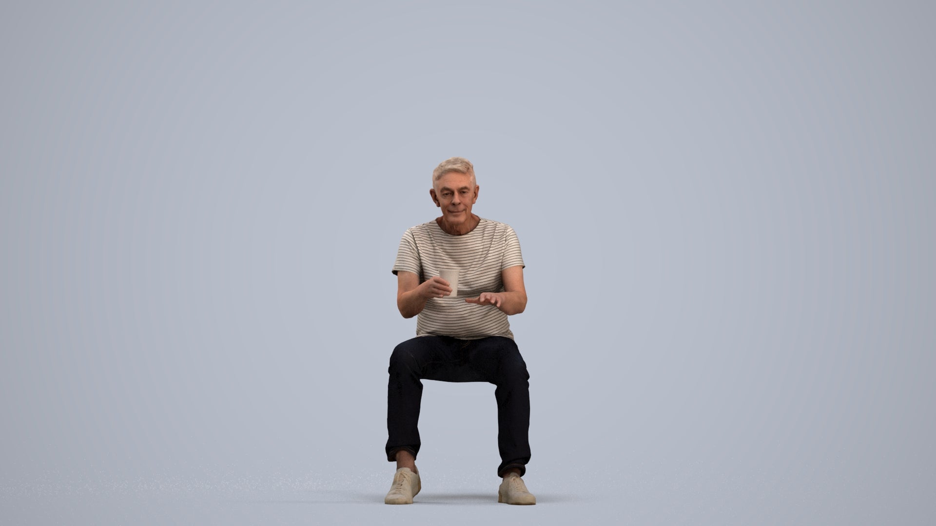 realistic 3D human senior man casual sitting, archviz people FBX OBJ for Blender, standing pose render