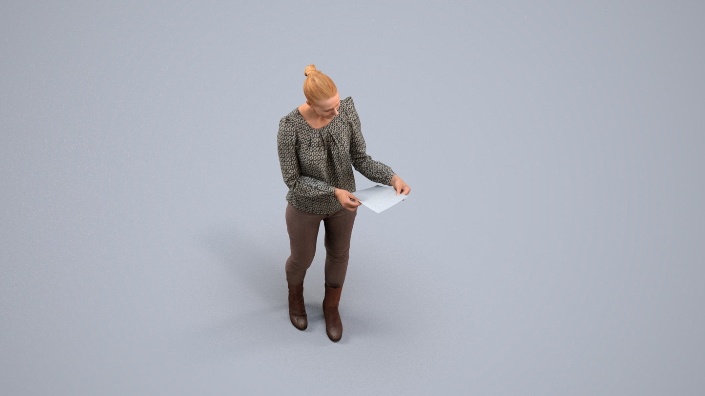 3D people model woman business walking, scanned human for 3ds Max rendering, back view render