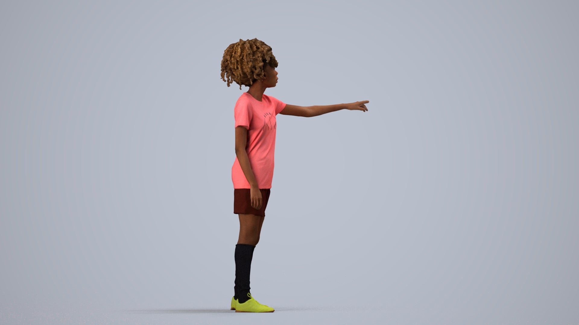 3D human model woman sport, photogrammetry scanned person for archviz, side view render