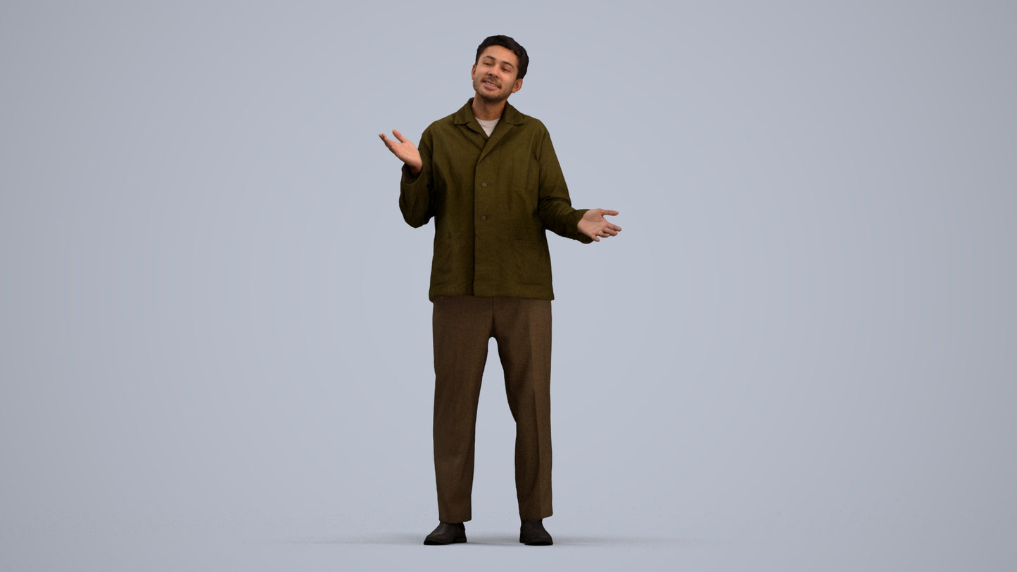 realistic 3D man casual standing, scanned archviz people for Blender and 3ds Max, standing pose render