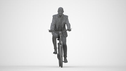realistic 3D senior man business cycling, scanned archviz people for Blender and 3ds Max, wireframe back view
