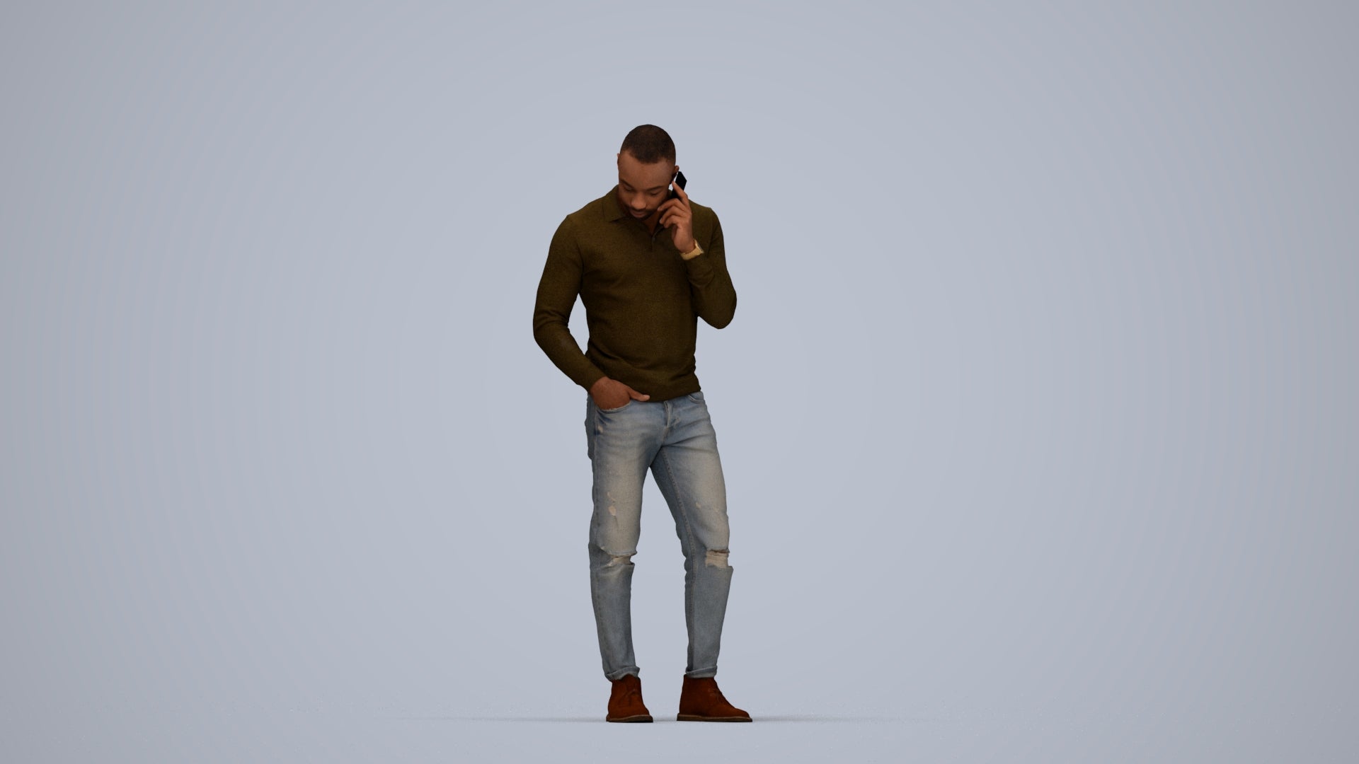 photogrammetry 3D man casual standing, realistic human model archviz FBX, top-down view render