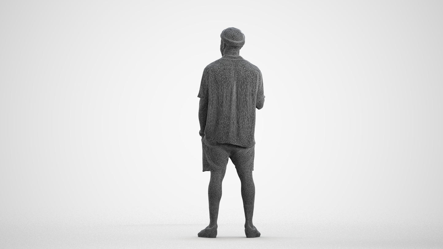 3D scanned man standing casual, photorealistic archviz people for Enscape and SketchUp, wireframe front view