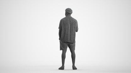 3D scanned man standing casual, photorealistic archviz people for Enscape and SketchUp, wireframe front view