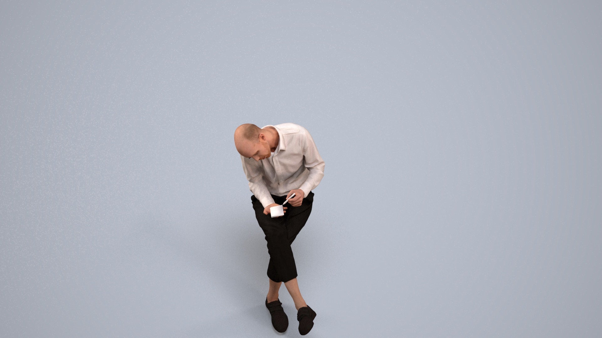realistic 3D human man casual sitting, archviz people FBX OBJ for Blender, back view render