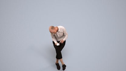 realistic 3D human man casual sitting, archviz people FBX OBJ for Blender, back view render