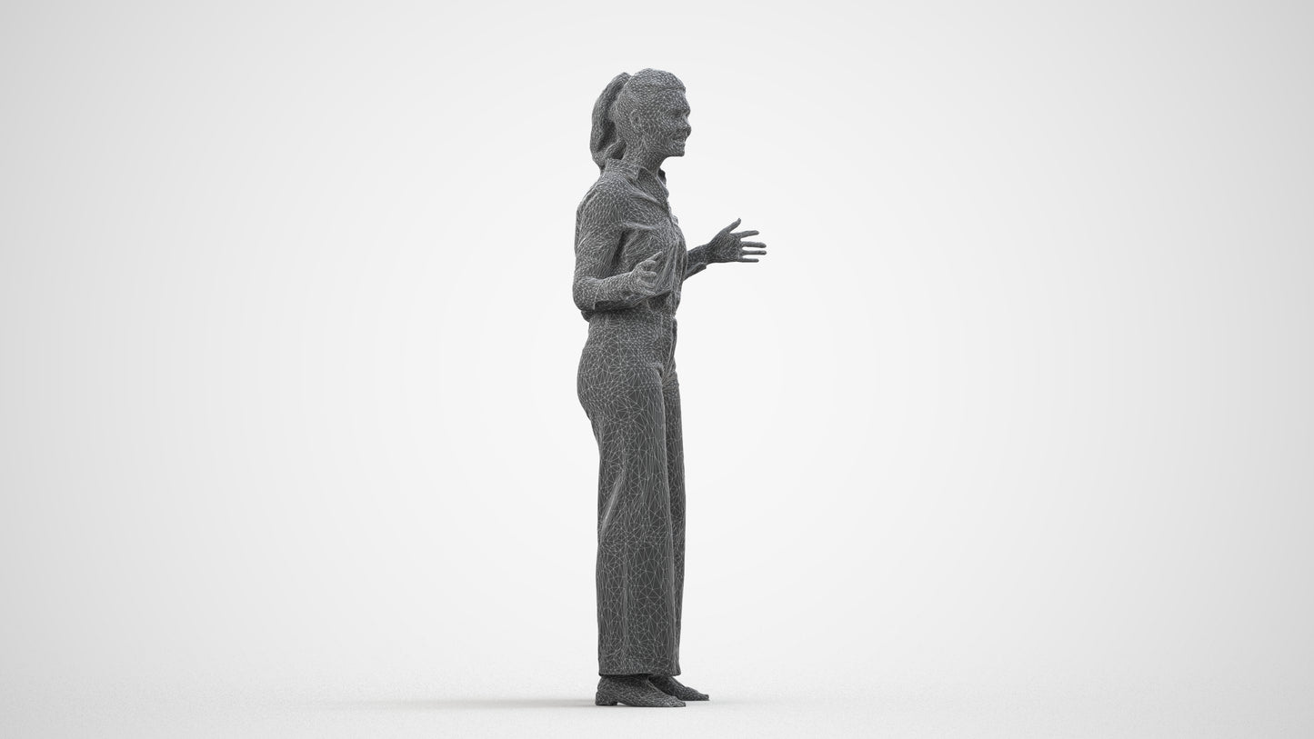 scanned 3D woman casual standing, photogrammetry people for Enscape and V-Ray, wireframe side view