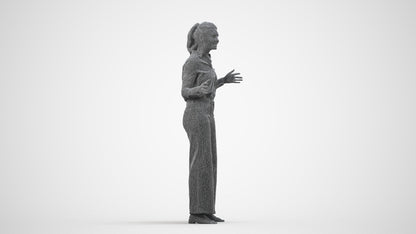 scanned 3D woman casual standing, photogrammetry people for Enscape and V-Ray, wireframe side view