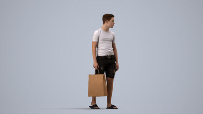 3D human model boy casual kids, photogrammetry scanned person for archviz, side view render