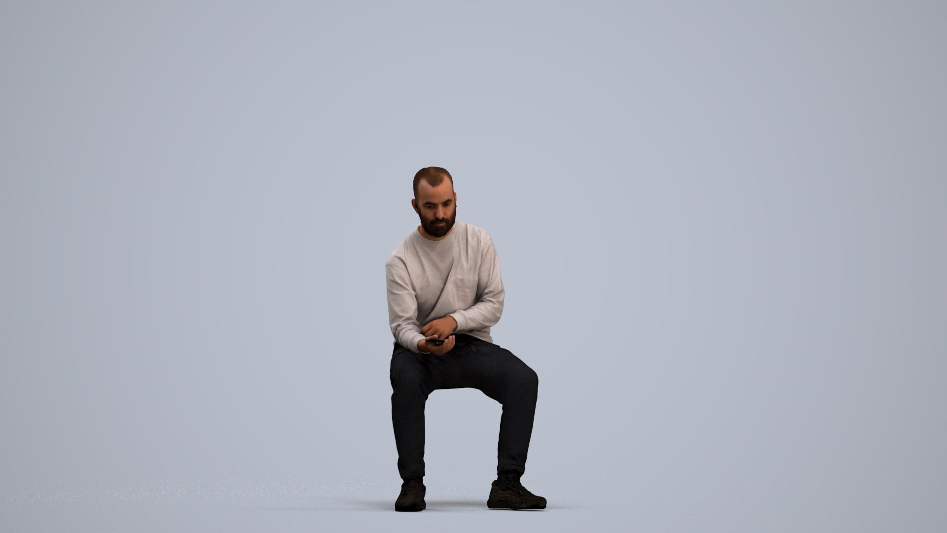 3D people model man casual sitting, scanned human for 3ds Max rendering, standing pose render