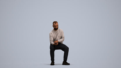 3D people model man casual sitting, scanned human for 3ds Max rendering, standing pose render
