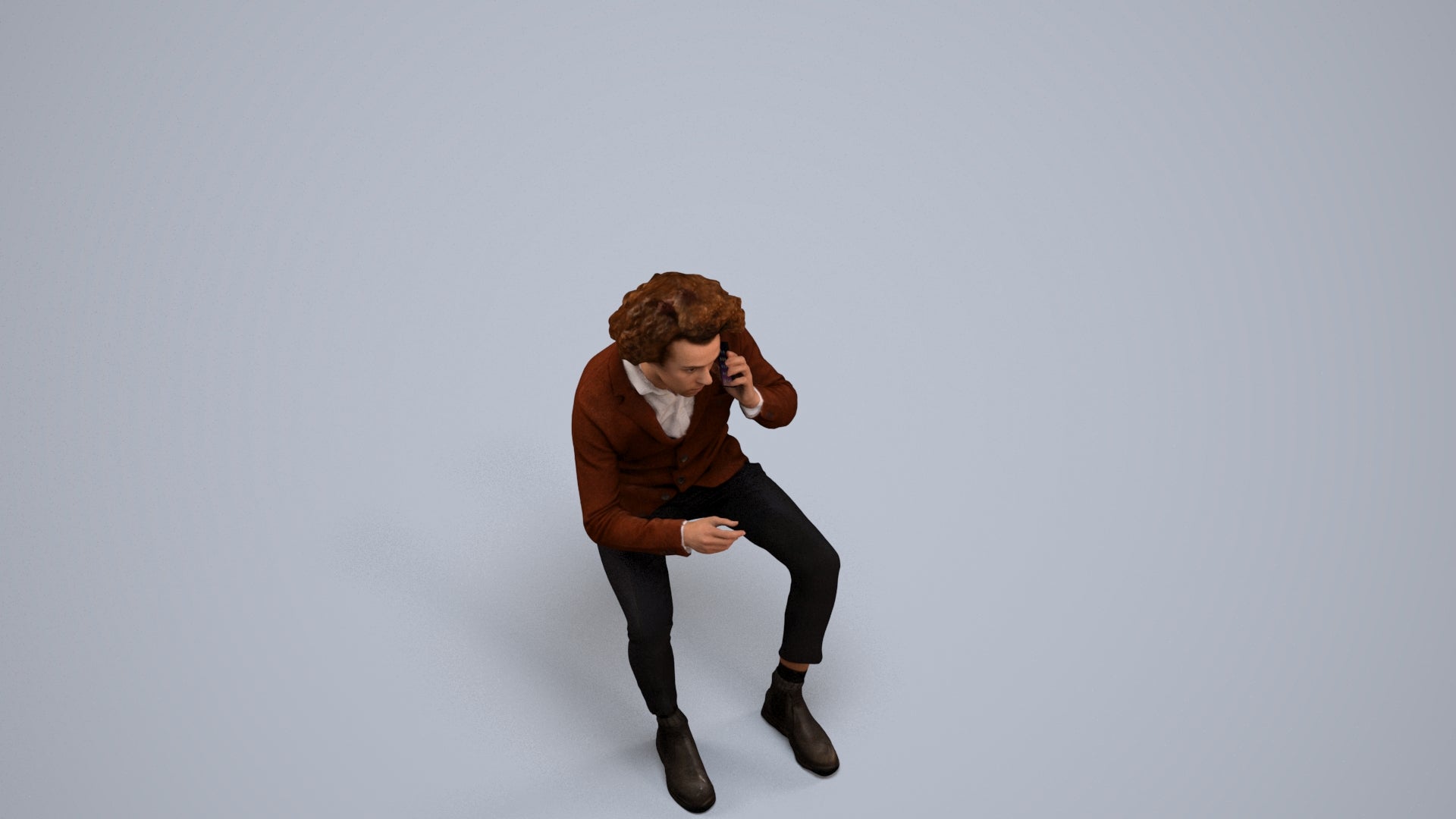 3D scanned man sitting business, photorealistic archviz people for Enscape and SketchUp, back view render