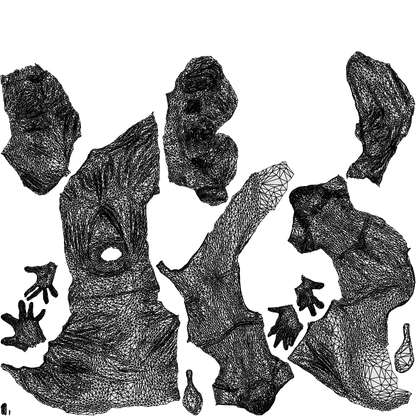 3D human model woman casual sitting, photogrammetry scanned person for archviz, wireframe top-down view