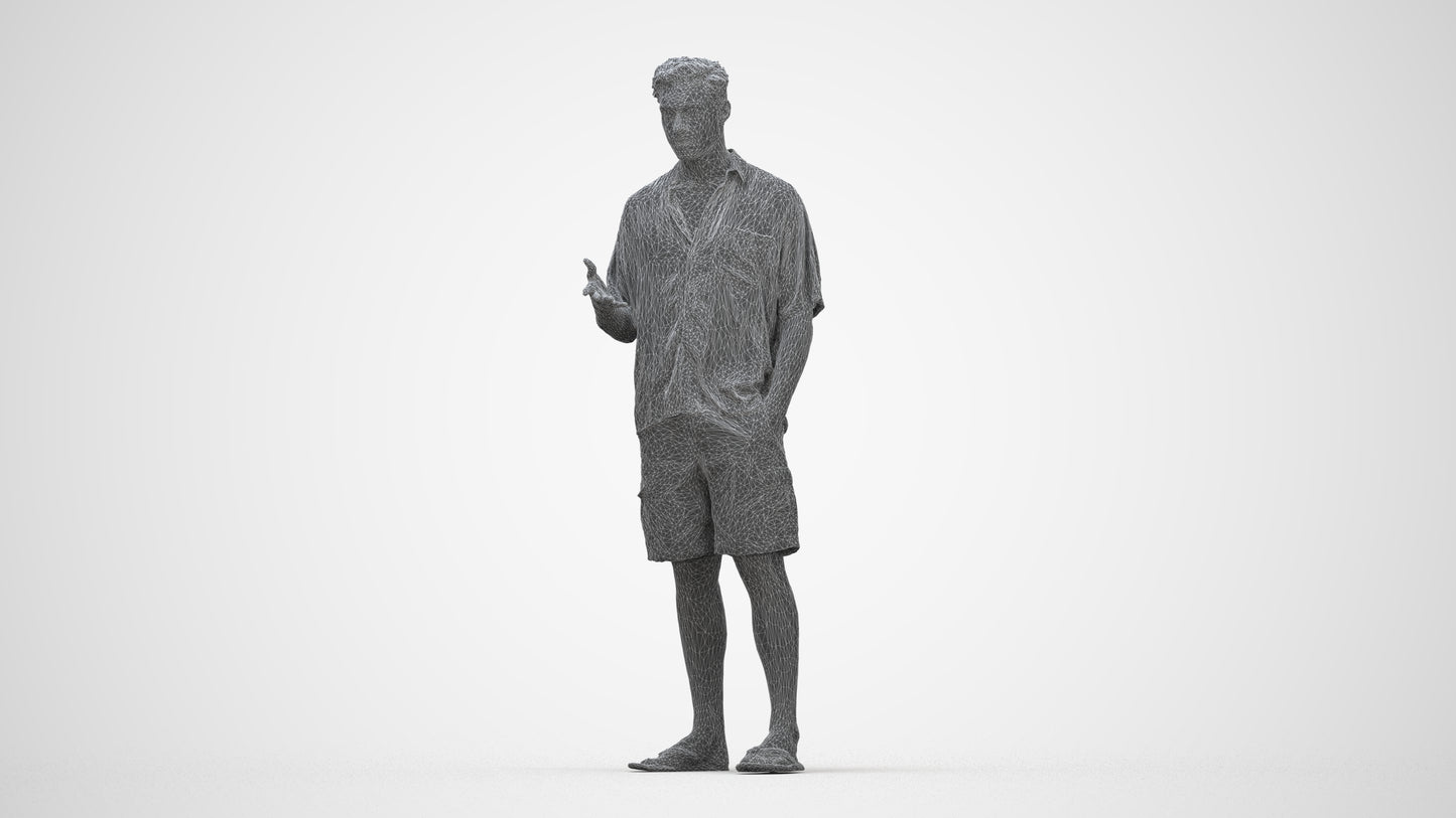 realistic 3D human man casual standing, archviz people FBX OBJ for Blender, wireframe back view