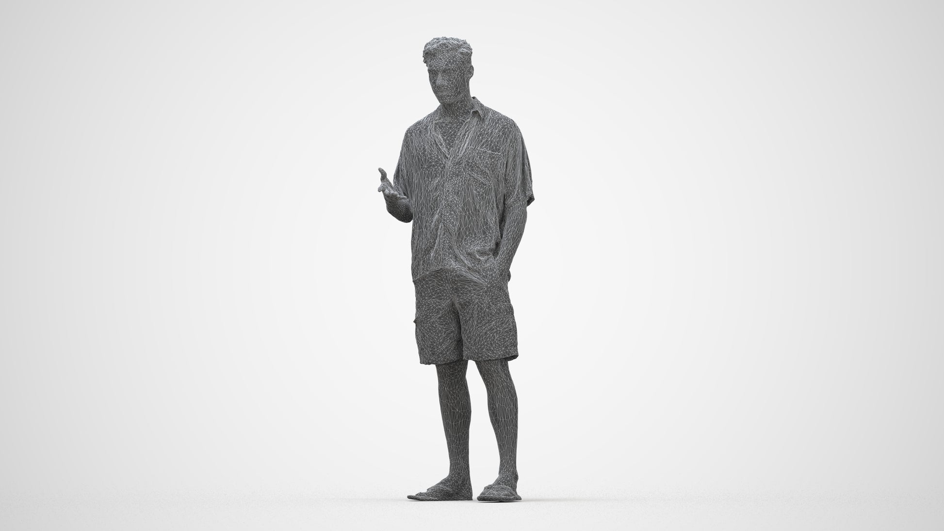 realistic 3D human man casual standing, archviz people FBX OBJ for Blender, wireframe back view