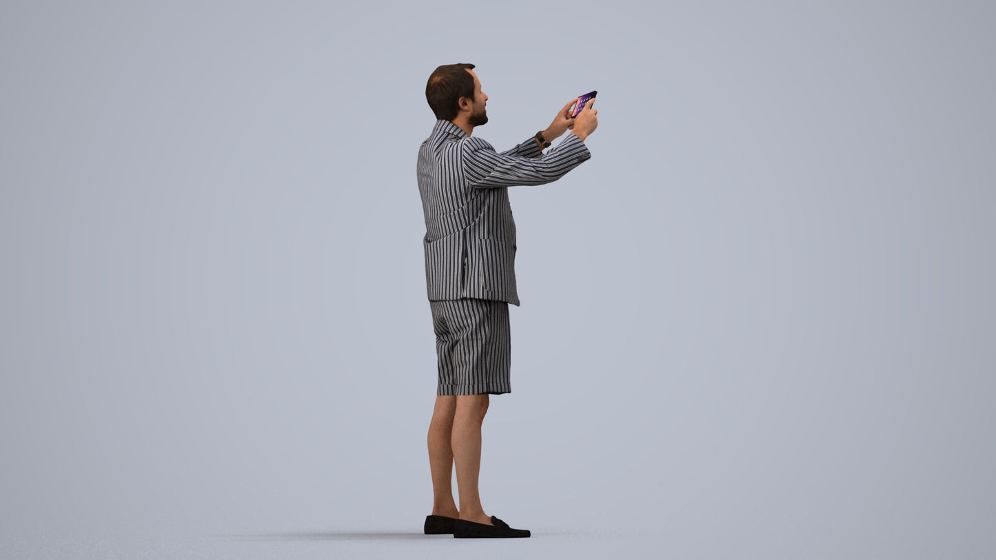 3D scanned man standing business, photorealistic archviz people for Enscape and SketchUp, side view render