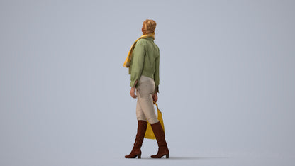 realistic 3D human woman casual walking, archviz people FBX OBJ for Blender, three-quarter view render