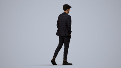 3D human model man business walking, photogrammetry scanned person for archviz, side view render