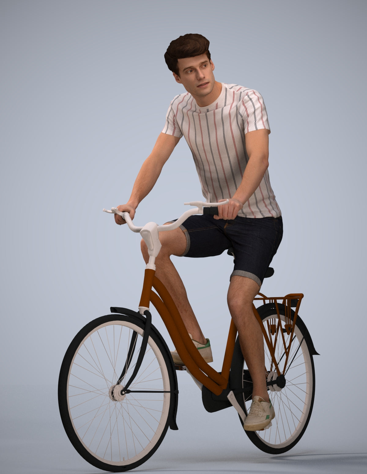 realistic 3D man casual cycling, scanned archviz people for Blender and 3ds Max