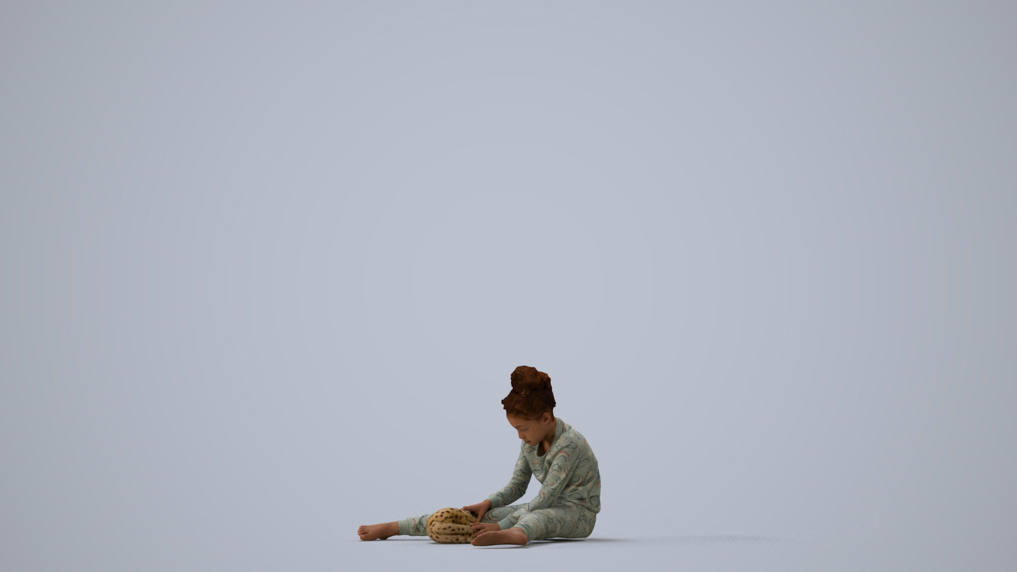 3D human model girl kids, photogrammetry scanned person for archviz, three-quarter view render