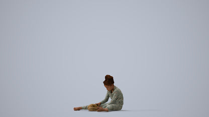 3D human model girl kids, photogrammetry scanned person for archviz, three-quarter view render