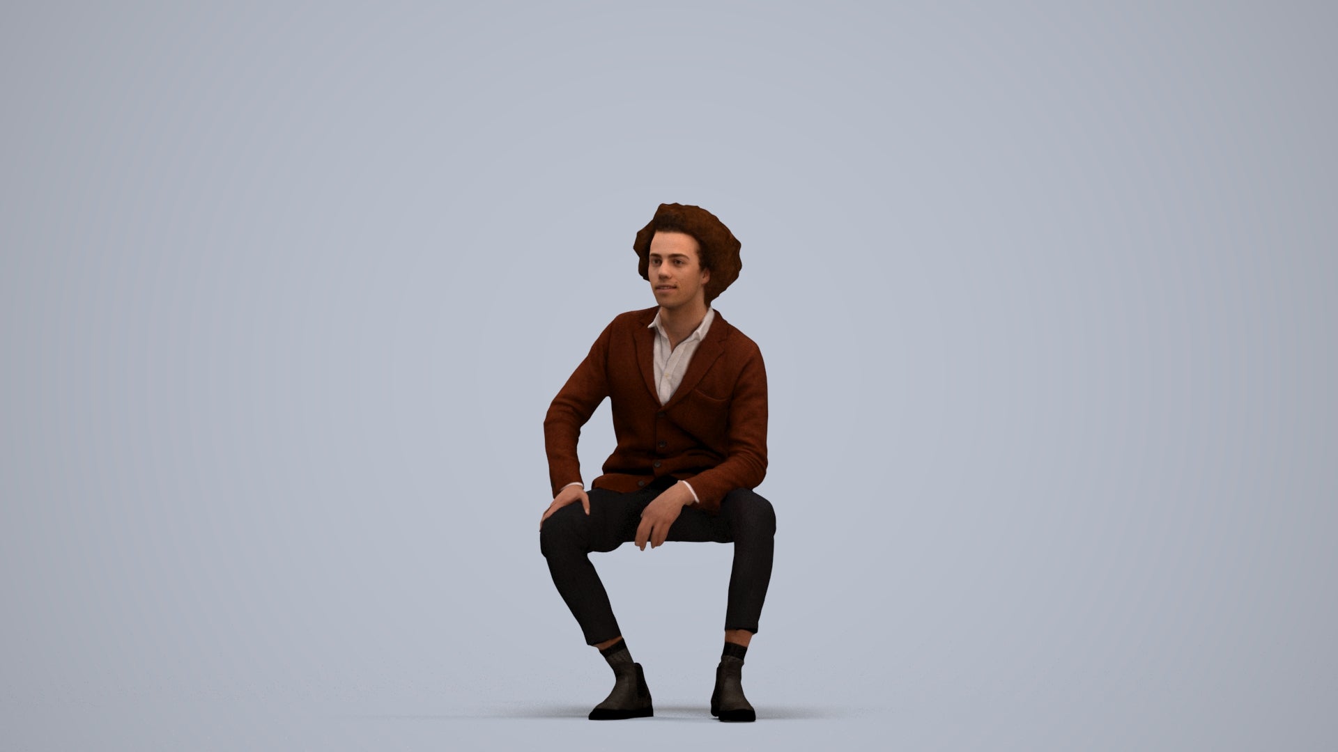 3D human model man business sitting, photogrammetry scanned person for archviz, standing pose render