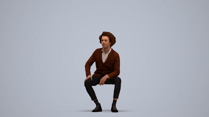 3D human model man business sitting, photogrammetry scanned person for archviz, standing pose render