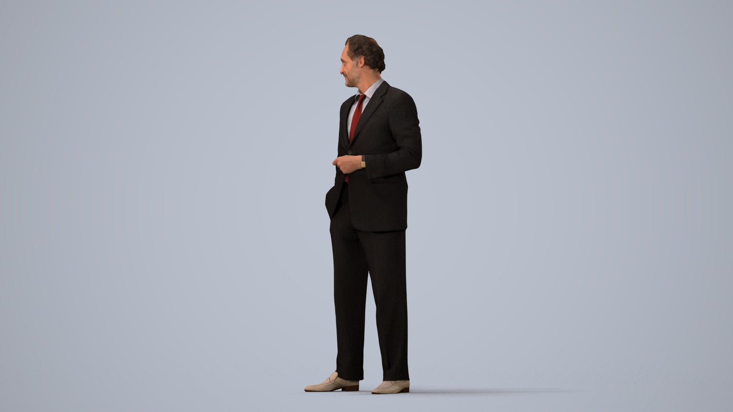 3D scanned man business, photorealistic archviz people for Enscape and SketchUp, three-quarter view render
