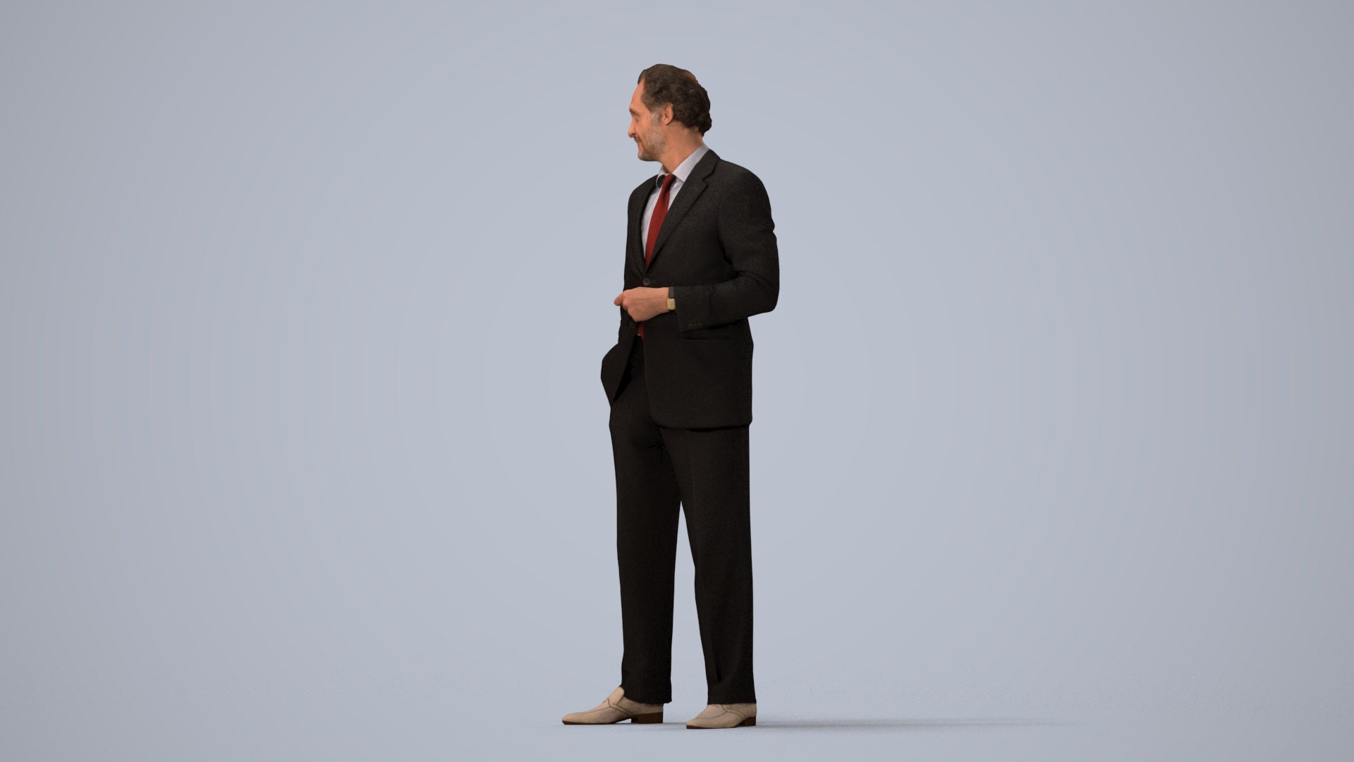 3D scanned man business, photorealistic archviz people for Enscape and SketchUp, three-quarter view render