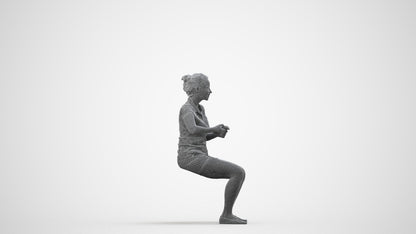 3D scanned woman sitting casual, photorealistic archviz people for Enscape and SketchUp, wireframe side view