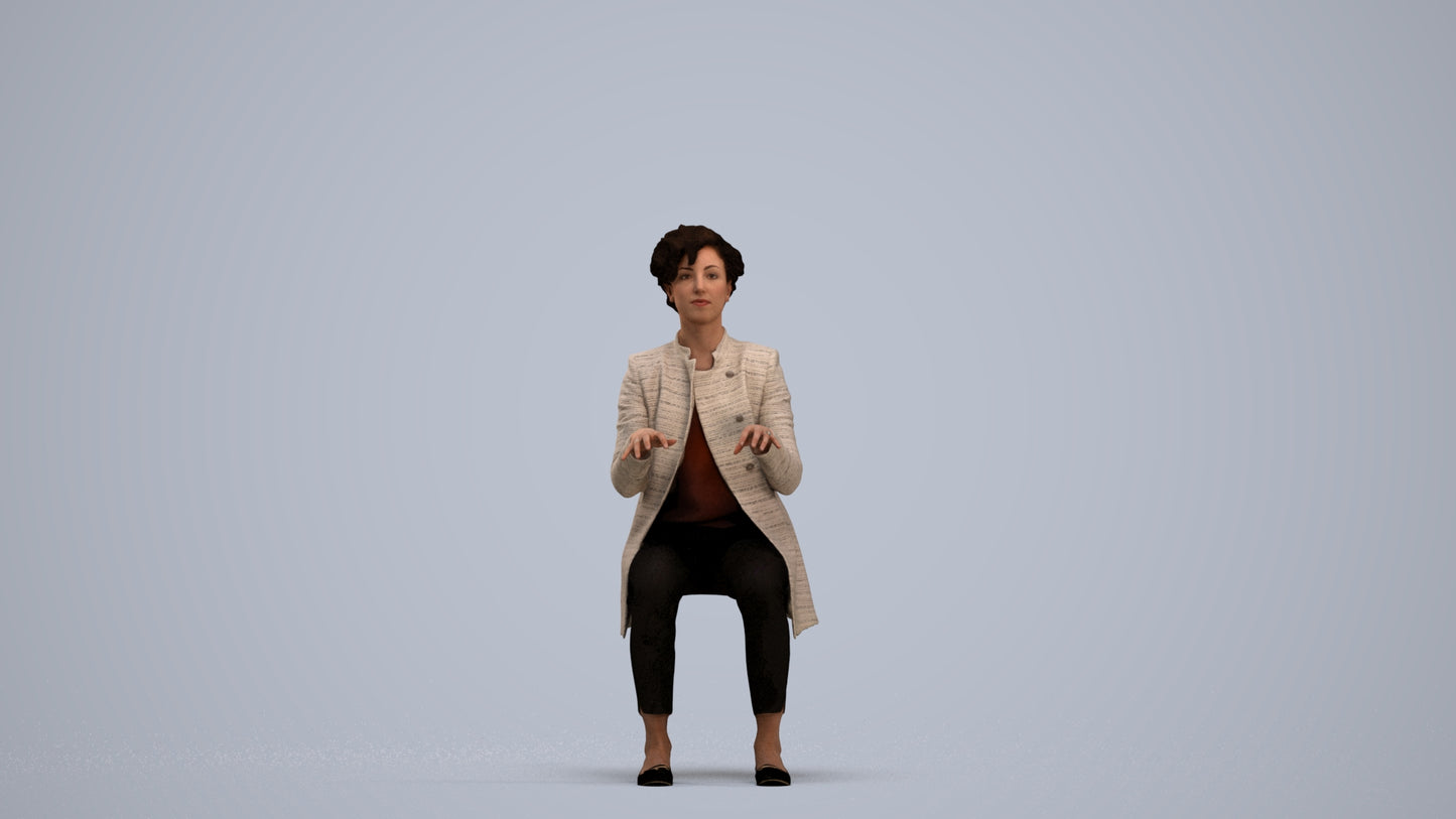 realistic 3D human woman business sitting, archviz people FBX OBJ for Blender, standing pose render