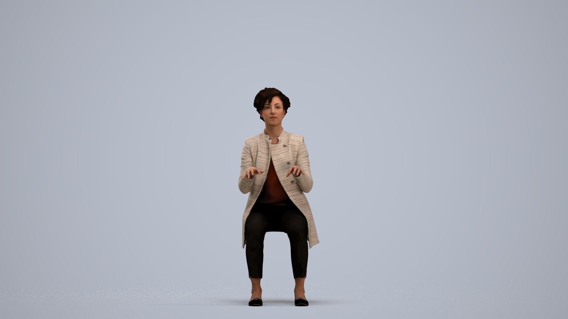 realistic 3D human woman business sitting, archviz people FBX OBJ for Blender, standing pose render