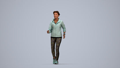 3D human model woman sport, photogrammetry scanned person for archviz, top-down view render