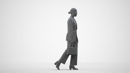 realistic 3D woman business walking, scanned archviz people for Blender and 3ds Max, wireframe side view
