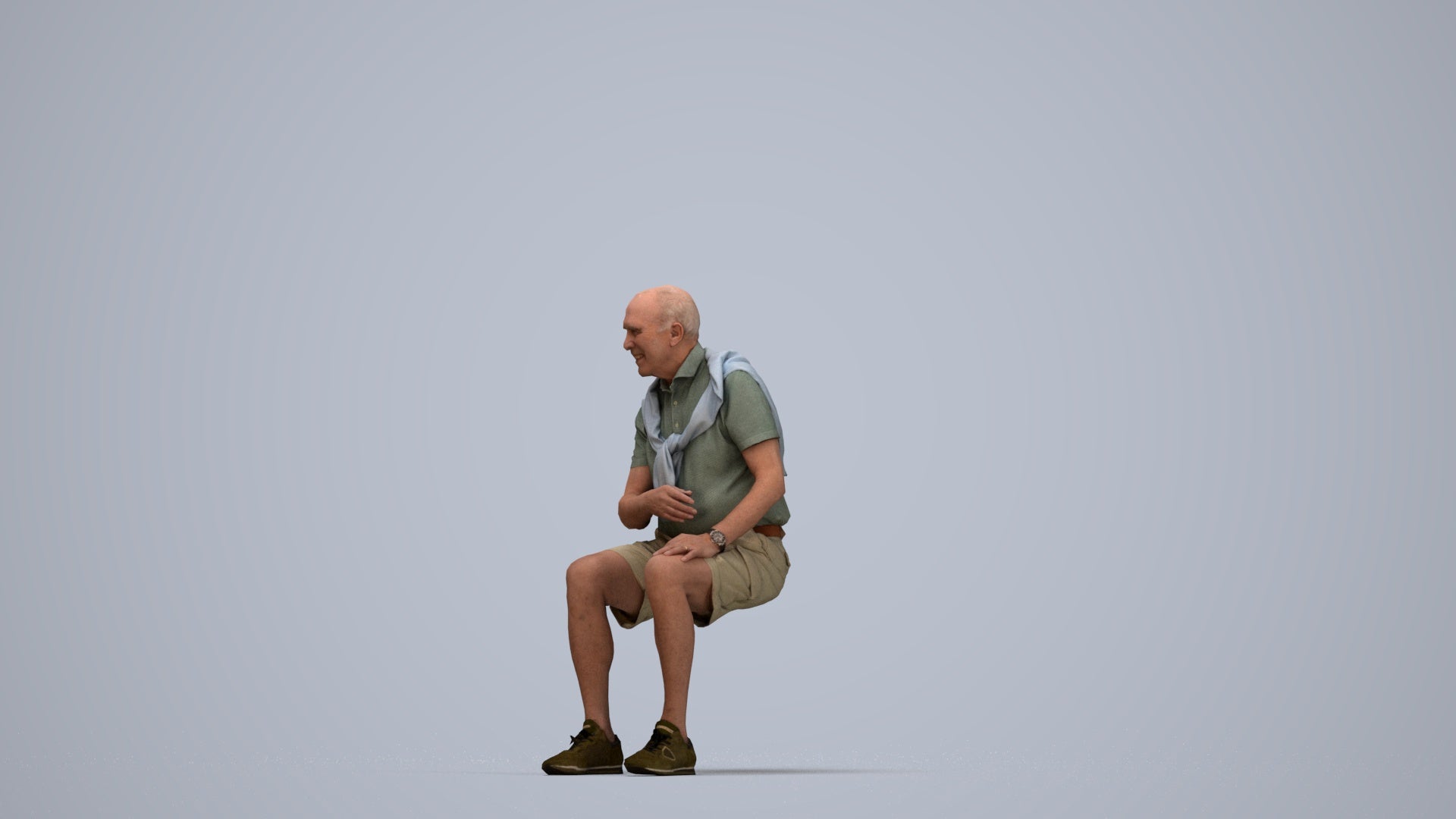 scanned 3D senior man casual sitting, photogrammetry people for Enscape and V-Ray, top-down view render