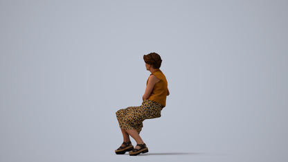 3D scanned woman sitting casual, photorealistic archviz people for Enscape and SketchUp, three-quarter view render