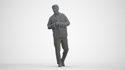 photogrammetry 3D man casual walking, realistic human model archviz FBX, three-quarter front view render