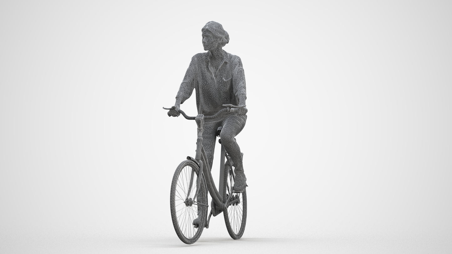 photogrammetry 3D woman casual cycling, realistic human model archviz FBX, three-quarter front view render