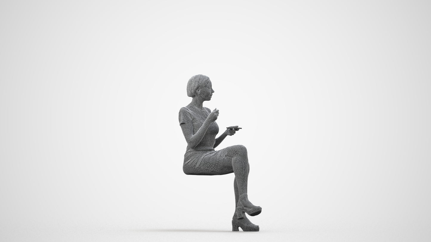 realistic 3D people woman business sitting, render-ready for V-Ray and Corona, FBX OBJ, wireframe side view