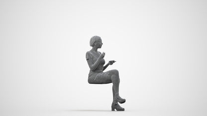 realistic 3D people woman business sitting, render-ready for V-Ray and Corona, FBX OBJ, wireframe side view