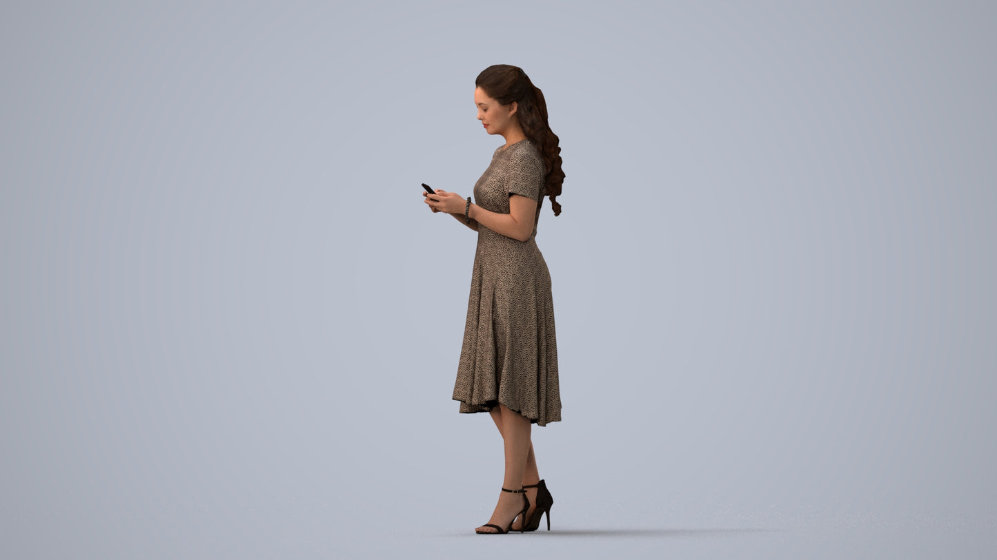 photogrammetry 3D woman casual standing, realistic human model archviz FBX, three-quarter view render