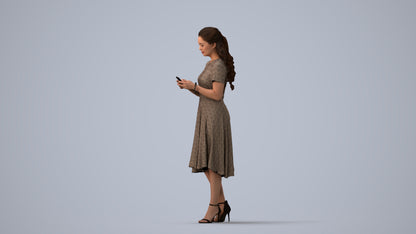 photogrammetry 3D woman casual standing, realistic human model archviz FBX, three-quarter view render