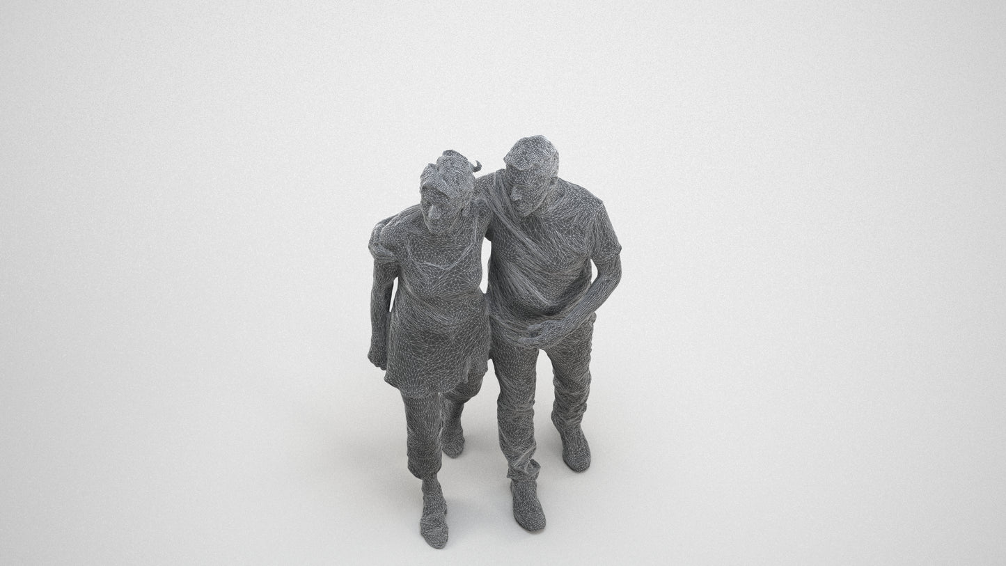realistic 3D human senior woman casual couple, archviz people FBX OBJ for Blender, wireframe three-quarter view