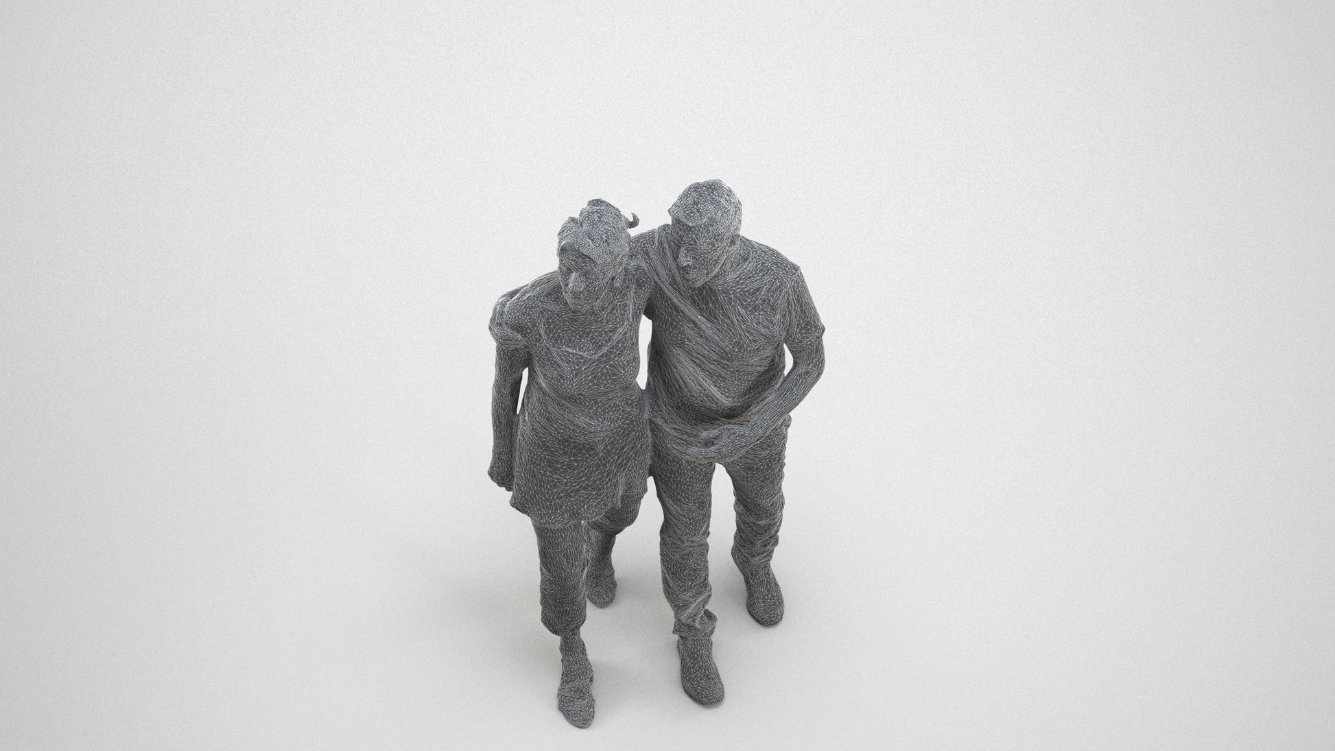 realistic 3D human senior woman casual couple, archviz people FBX OBJ for Blender, wireframe three-quarter view