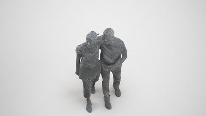 realistic 3D human senior woman casual couple, archviz people FBX OBJ for Blender, wireframe three-quarter view